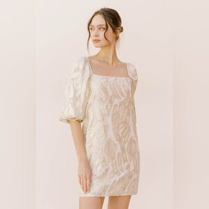 Storia Metallic Gold Abstract Shapes Silk‎ Mini Dress Size Large
